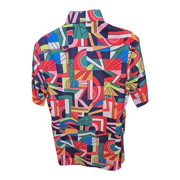 BASSIRI MEN'S CASUAL ABSTRACT SHORT SLEEVE SHIRT. ROYAL GREEN RED PINK. 1057 - Picture 3 of 5